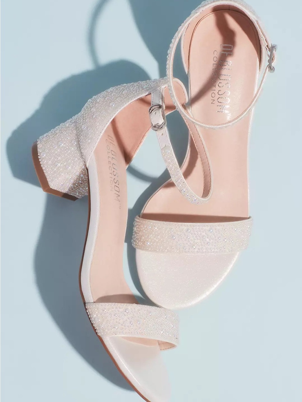 De Blossom Collection Pearl-Embellished Cream Ankle-Strap Sandals